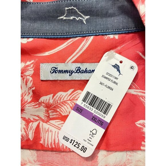Tommy Bahama Men's Red Stamped Floral Hawaiian Shirt XXL NWT  $125 - Picture 4 of 5